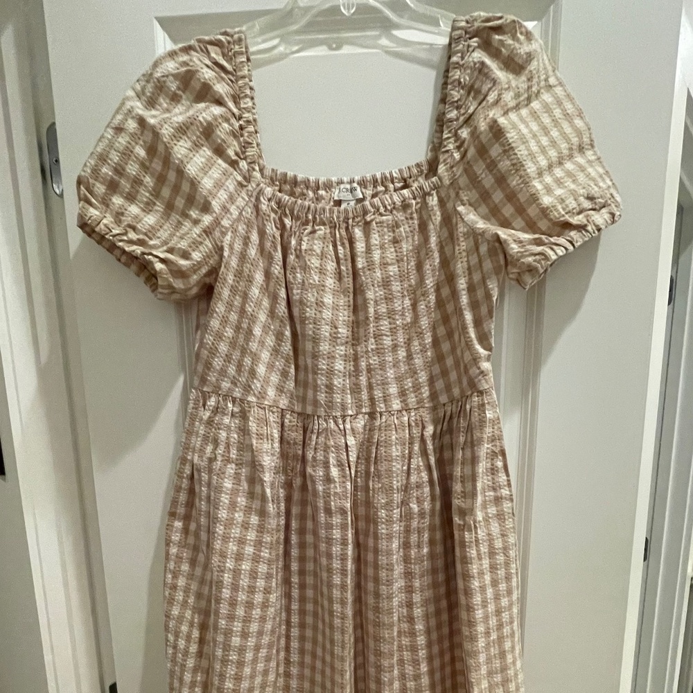 J Crew gingham puff sleeve midi dress size 8